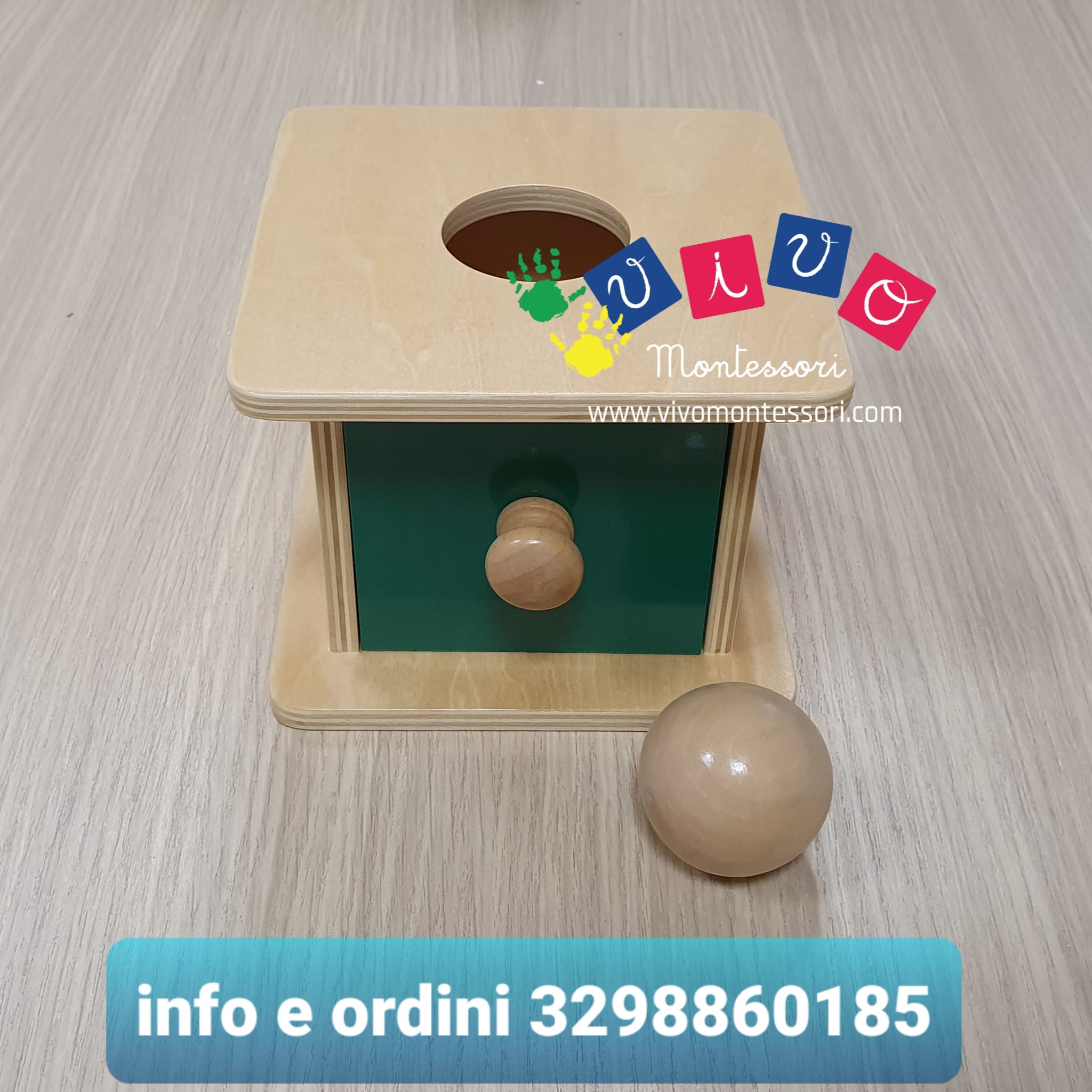 Scatola imbucare Vivo Montessori con cassetto e palla in legno
