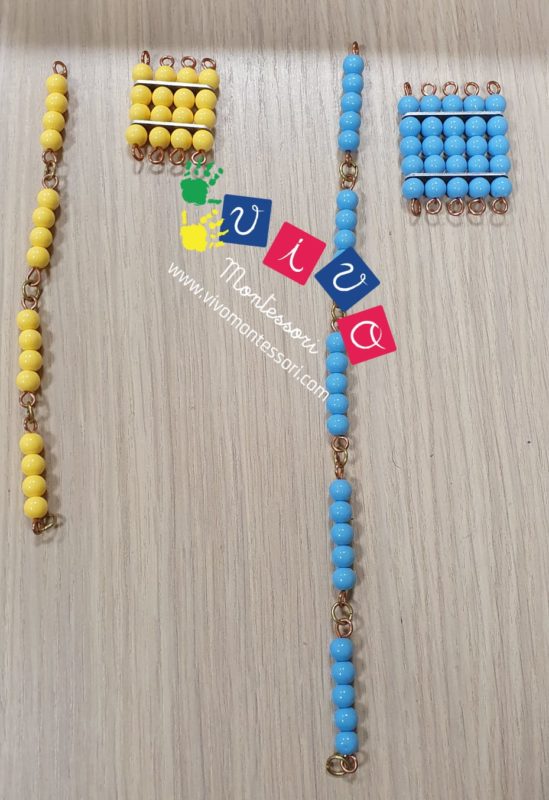 Scatola con catene di perle corte e relativo quadrato