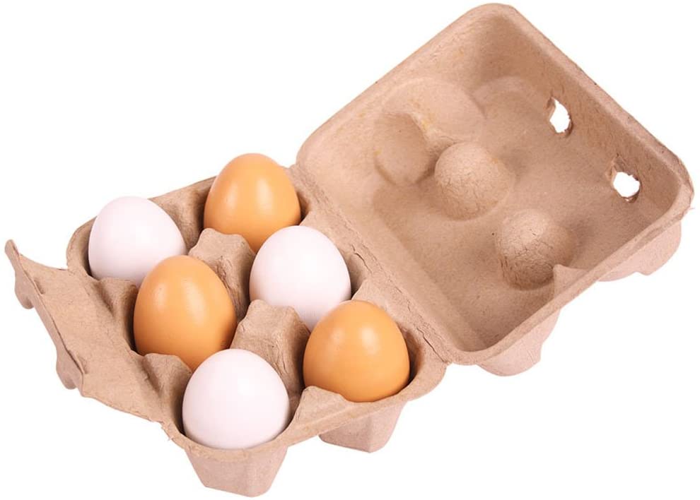 sei uova di legno in confezione di cartone